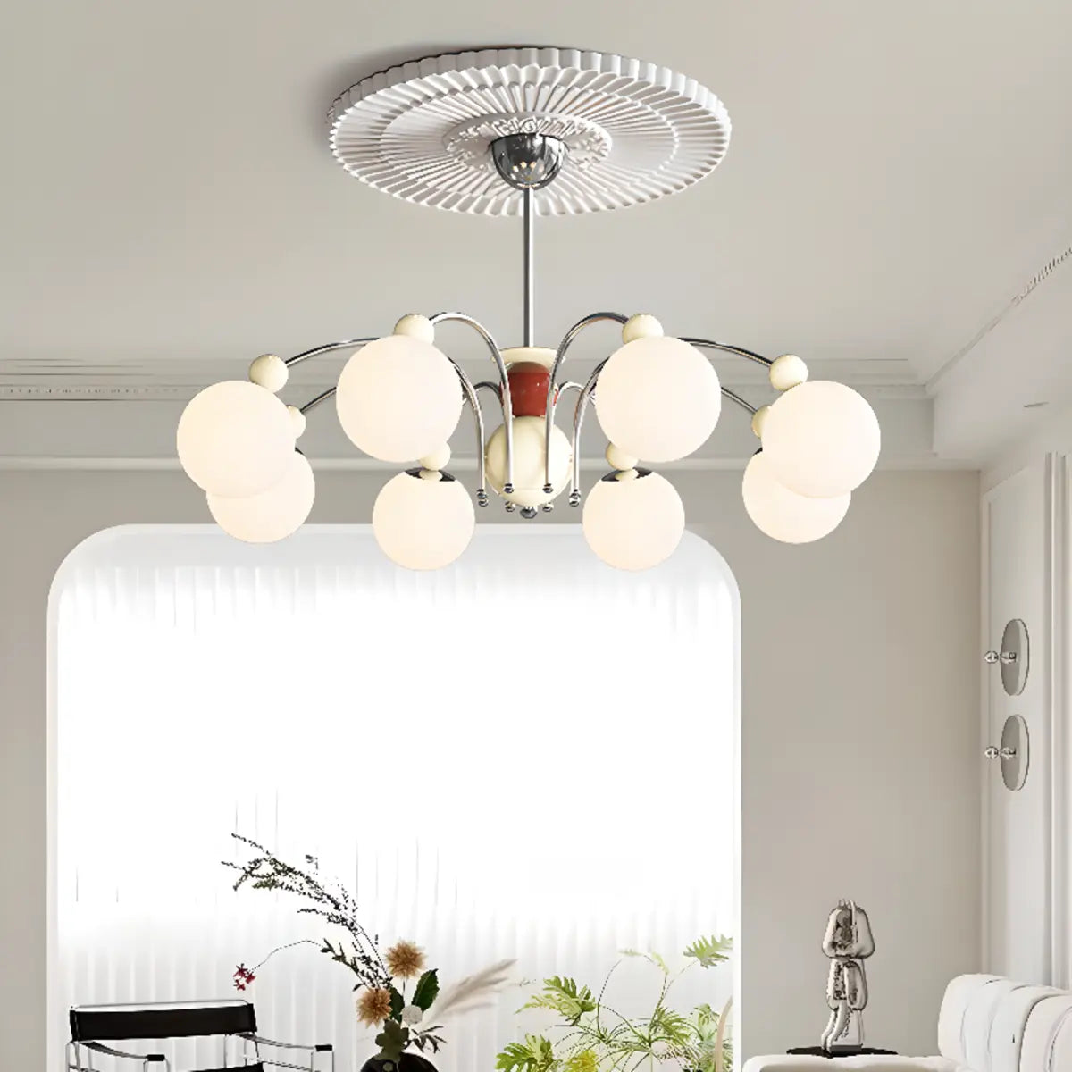 French Cream Globe Ceiling Residential 8-Bulb Chandelier Image - 4