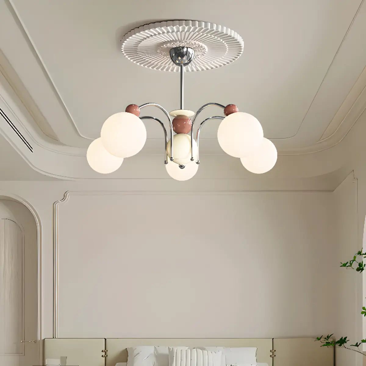 French Cream Globe Ceiling Residential 8-Bulb Chandelier Image - 6