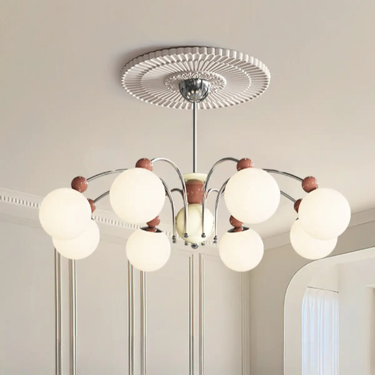 French Cream Globe Ceiling Residential 8-Bulb Chandelier Image - 8