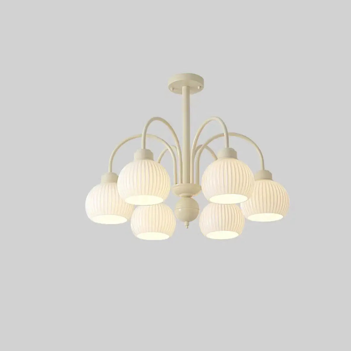 French Milky Round Metal Living Room White 8-Bulb Chandelier Image - 14