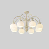 French Milky Round Metal Living Room White 8-Bulb Chandelier Image - 15