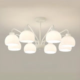 French Milky Round Metal Living Room White 8-Bulb Chandelier Image - 19