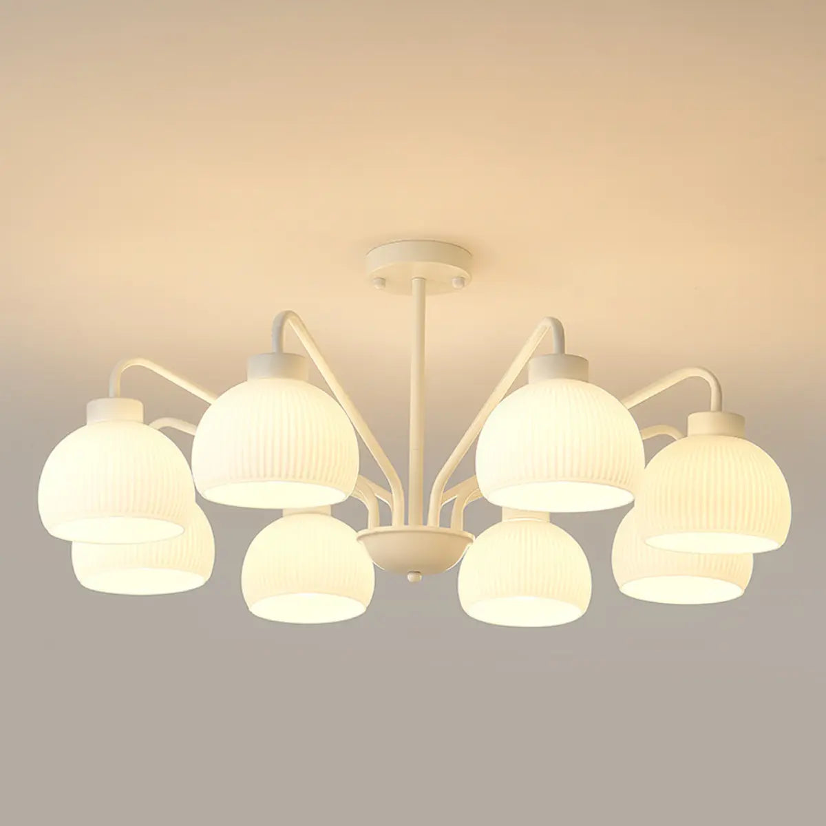 French Milky Round Metal Living Room White 8-Bulb Chandelier Image - 20