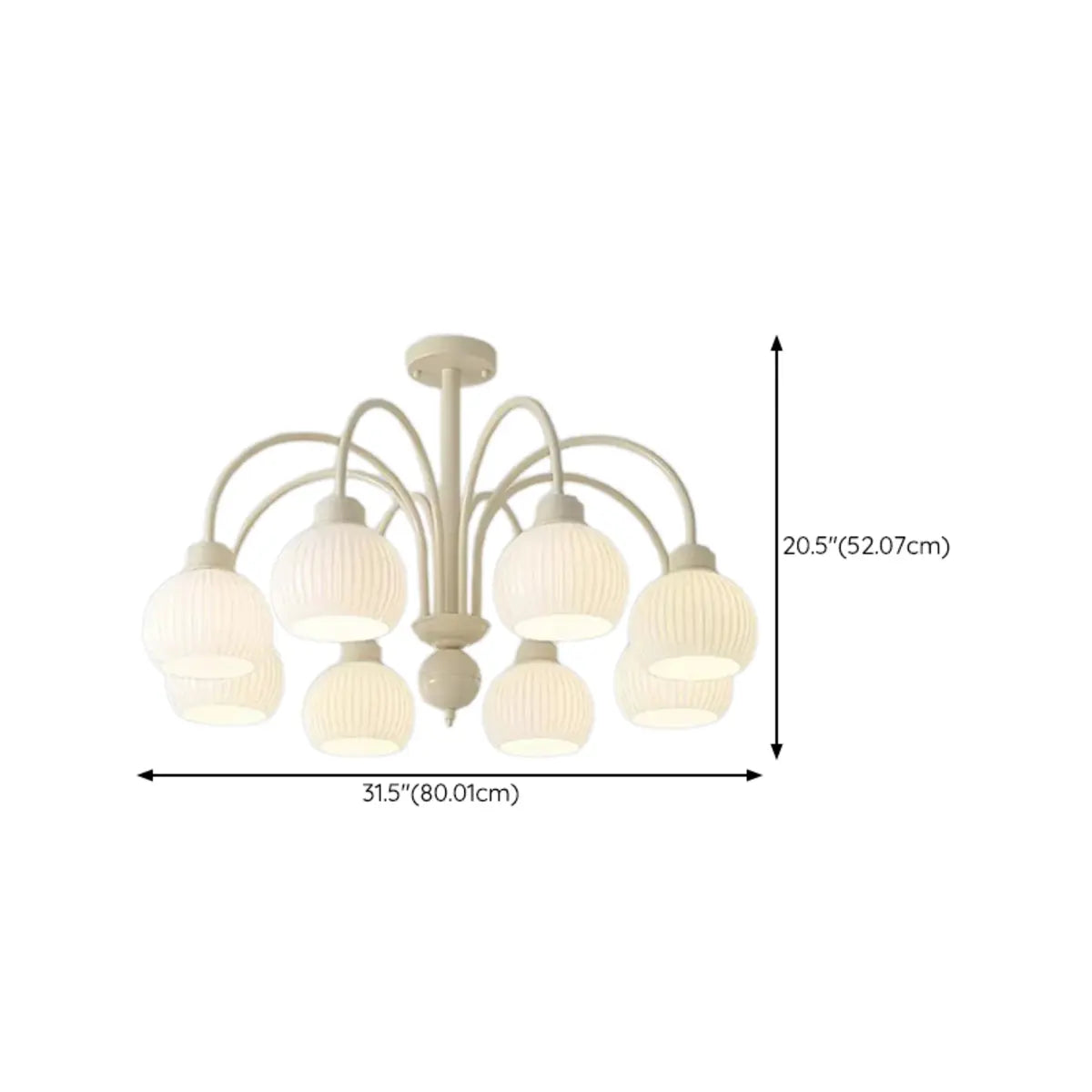 French Milky Round Metal Living Room White 8-Bulb Chandelier Image - 38