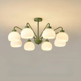 French Milky Round Metal Living Room White 8-Bulb Chandelier Image - 8