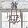 French Rustic Grey Bird Cage Leaf Lantern Chandelier Image - 1