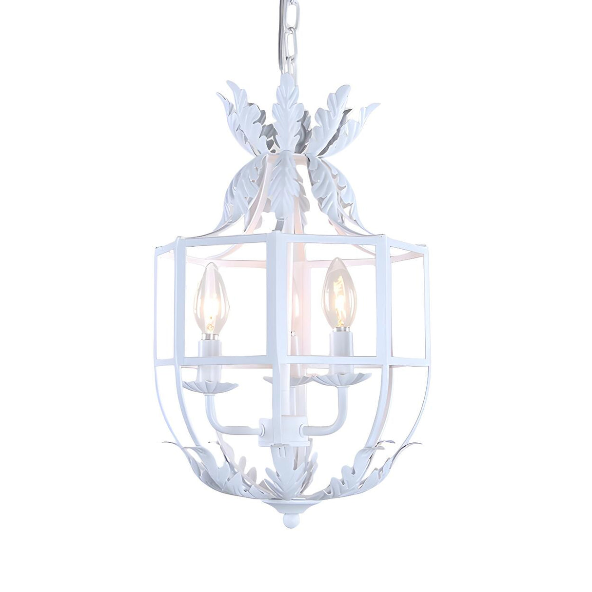 French Rustic Grey Bird Cage Leaf Lantern Chandelier Image - 10