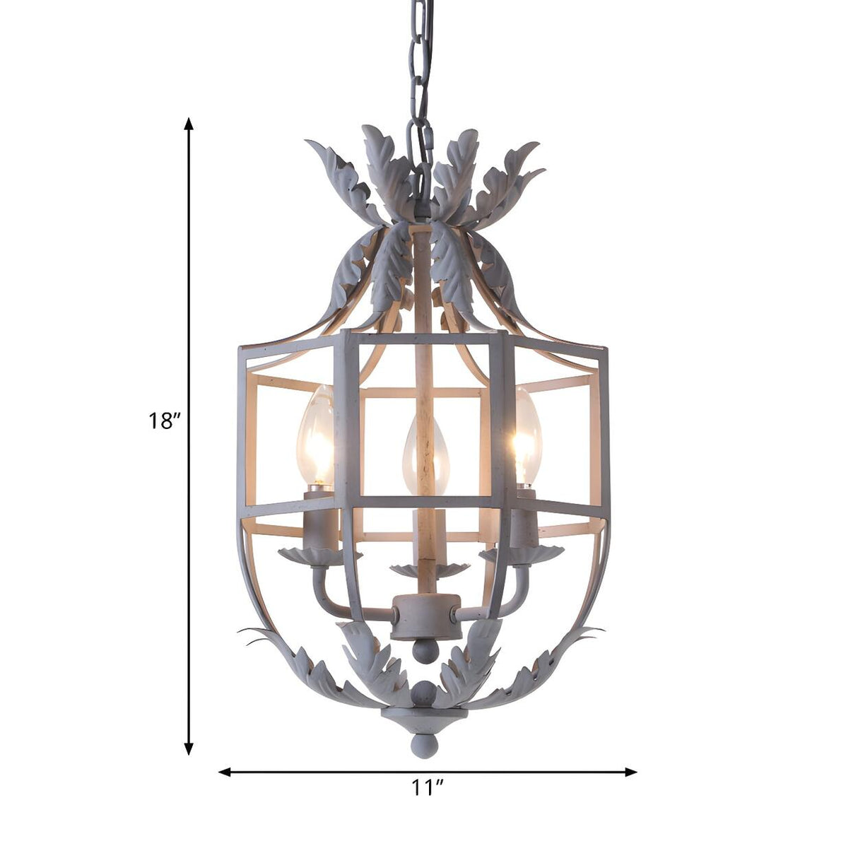 French Rustic Grey Bird Cage Leaf Lantern Chandelier 