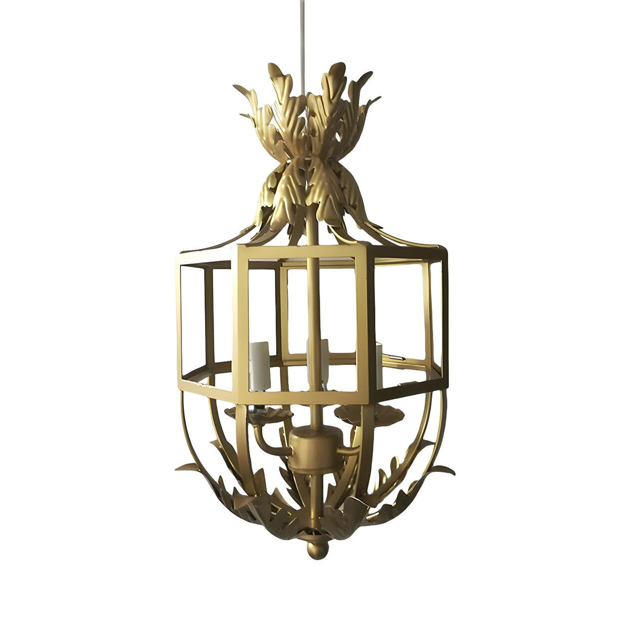 French Rustic Grey Bird Cage Leaf Lantern Chandelier Image - 7