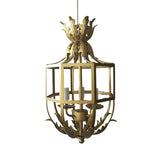 French Rustic Grey Bird Cage Leaf Lantern Chandelier Image - 7