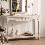 French-style Rectangular Wood Console Table with Floor Shelf Image - 2