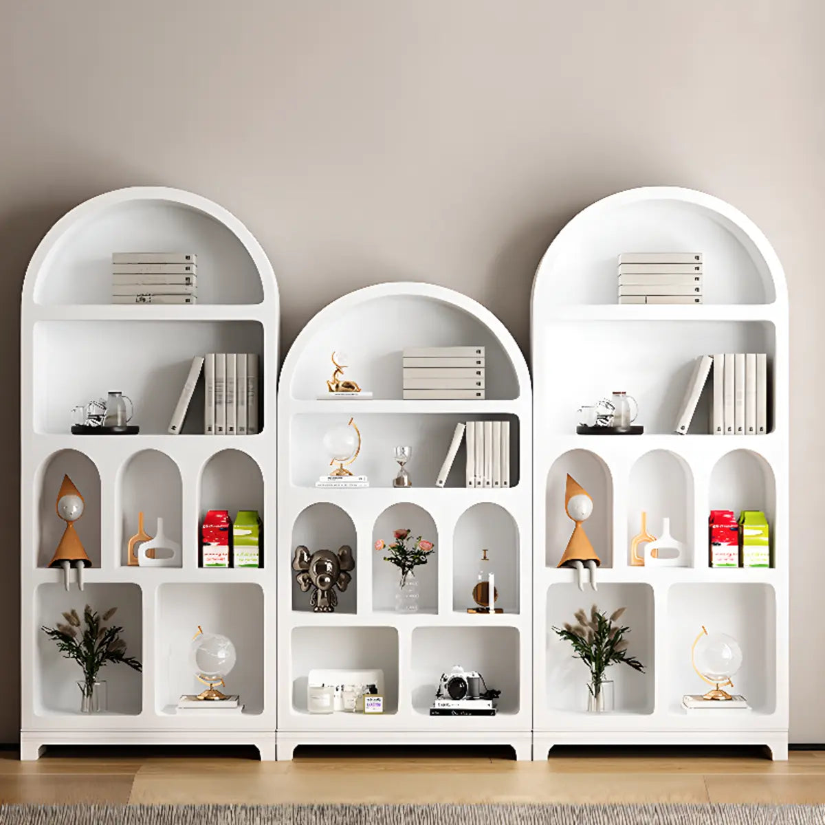 French Vertical Storage Unit White Timber Arch Bookcase Image - 1