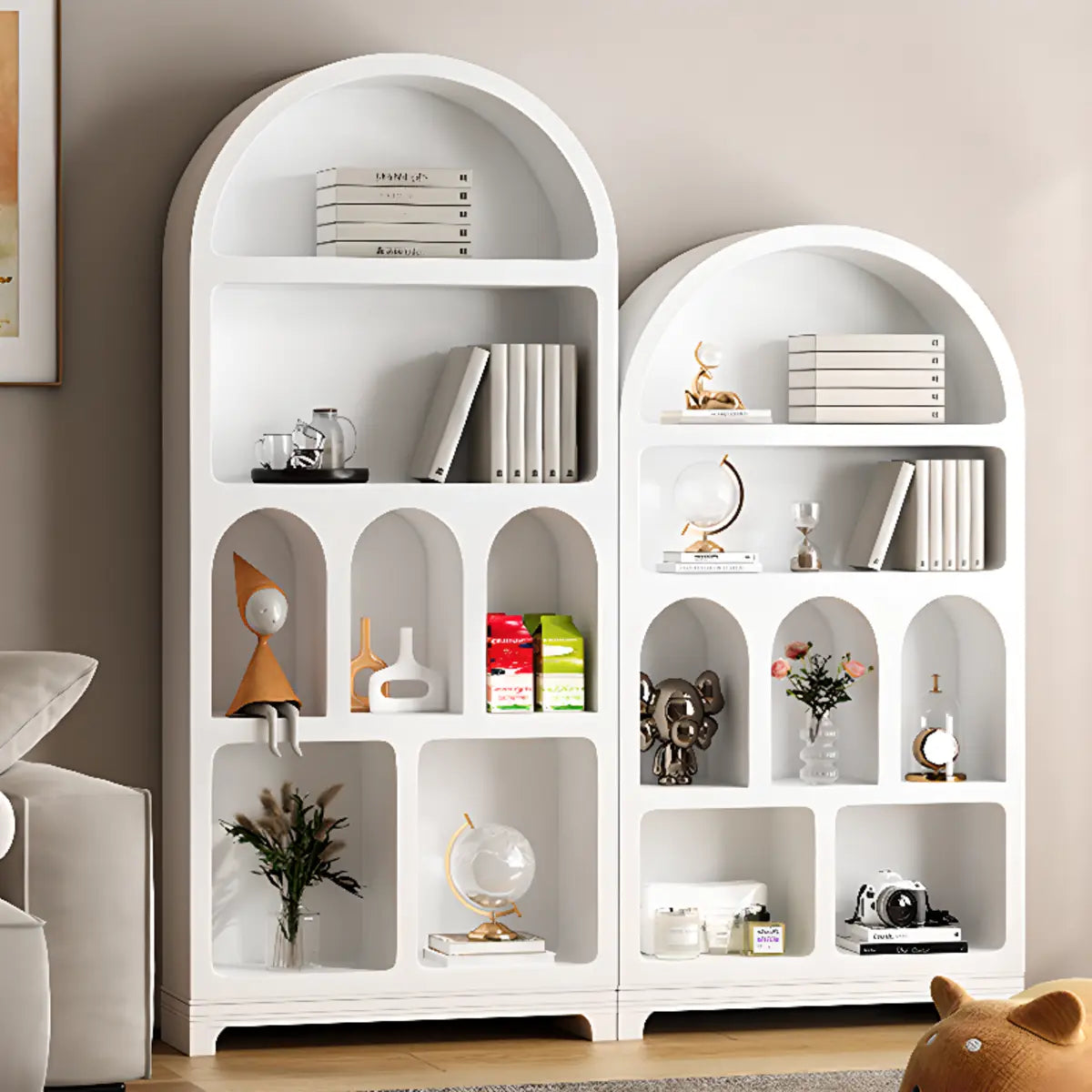 French Vertical Storage Unit White Timber Arch Bookcase Image - 3