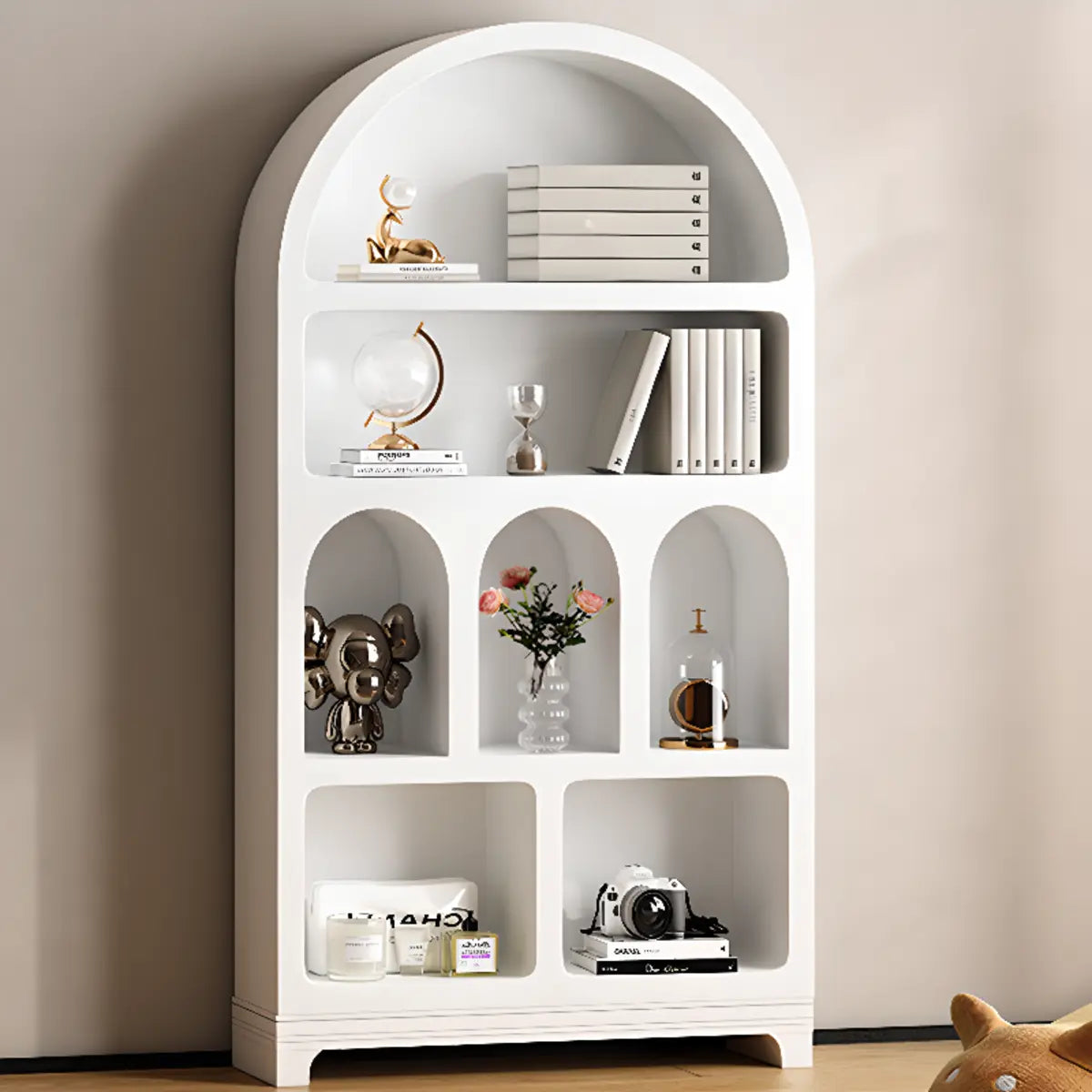 French Vertical Storage Unit White Timber Arch Bookcase Image - 4