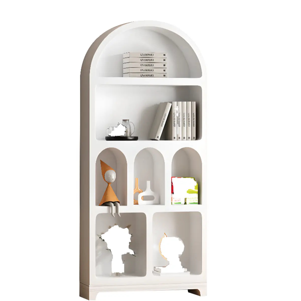 French Vertical Storage Unit White Timber Arch Bookcase Image - 5