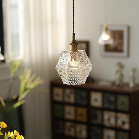 French Vintage Clear Glass Bell Vase Pendant Light Image - 2