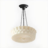 French Vintage White Glass Ceramic Cylinder Chandelier Image - 3