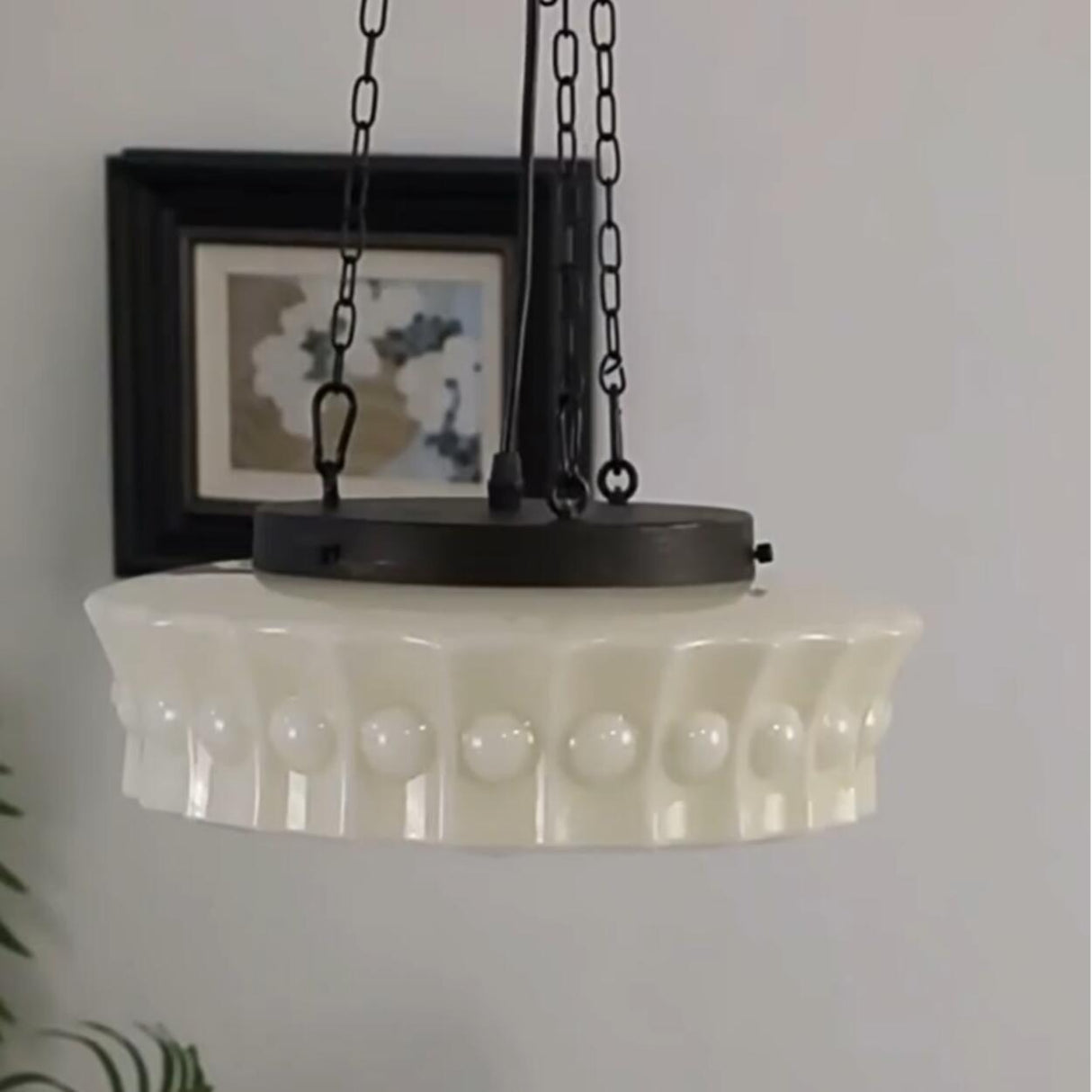 French Vintage White Glass Ceramic Cylinder Chandelier Image - 5