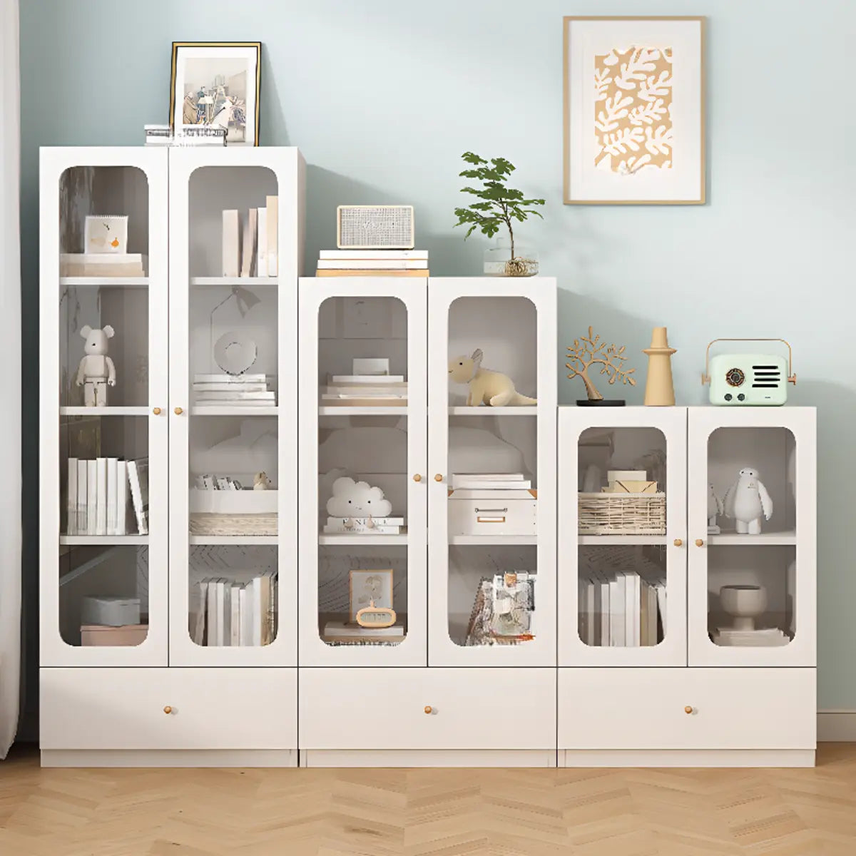 French Wood White Minimalist Square Storage Bookcase Image - 6