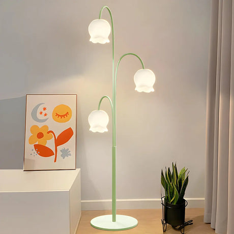 Fresh 3-Light Pastel Green Flower Metal Floor Lamp Image - 1