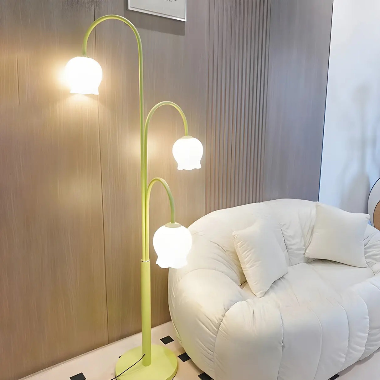 Fresh 3-Light Pastel Green Flower Metal Floor Lamp Image - 10