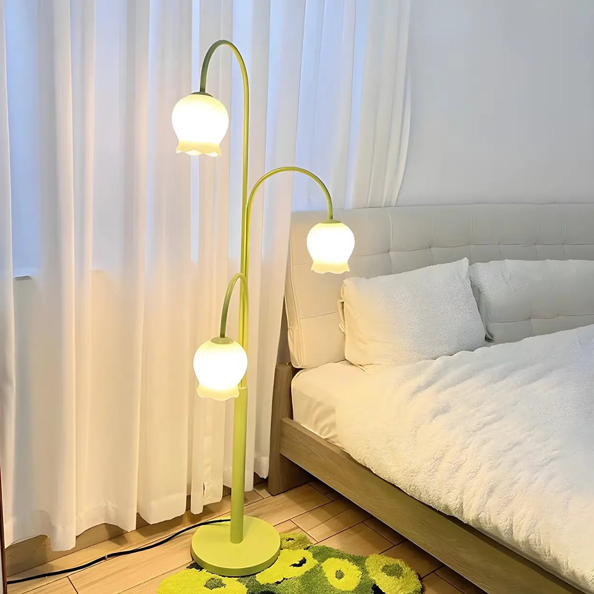 Fresh 3-Light Pastel Green Flower Metal Floor Lamp Image - 11