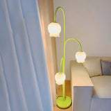 Fresh 3-Light Pastel Green Flower Metal Floor Lamp Image - 4