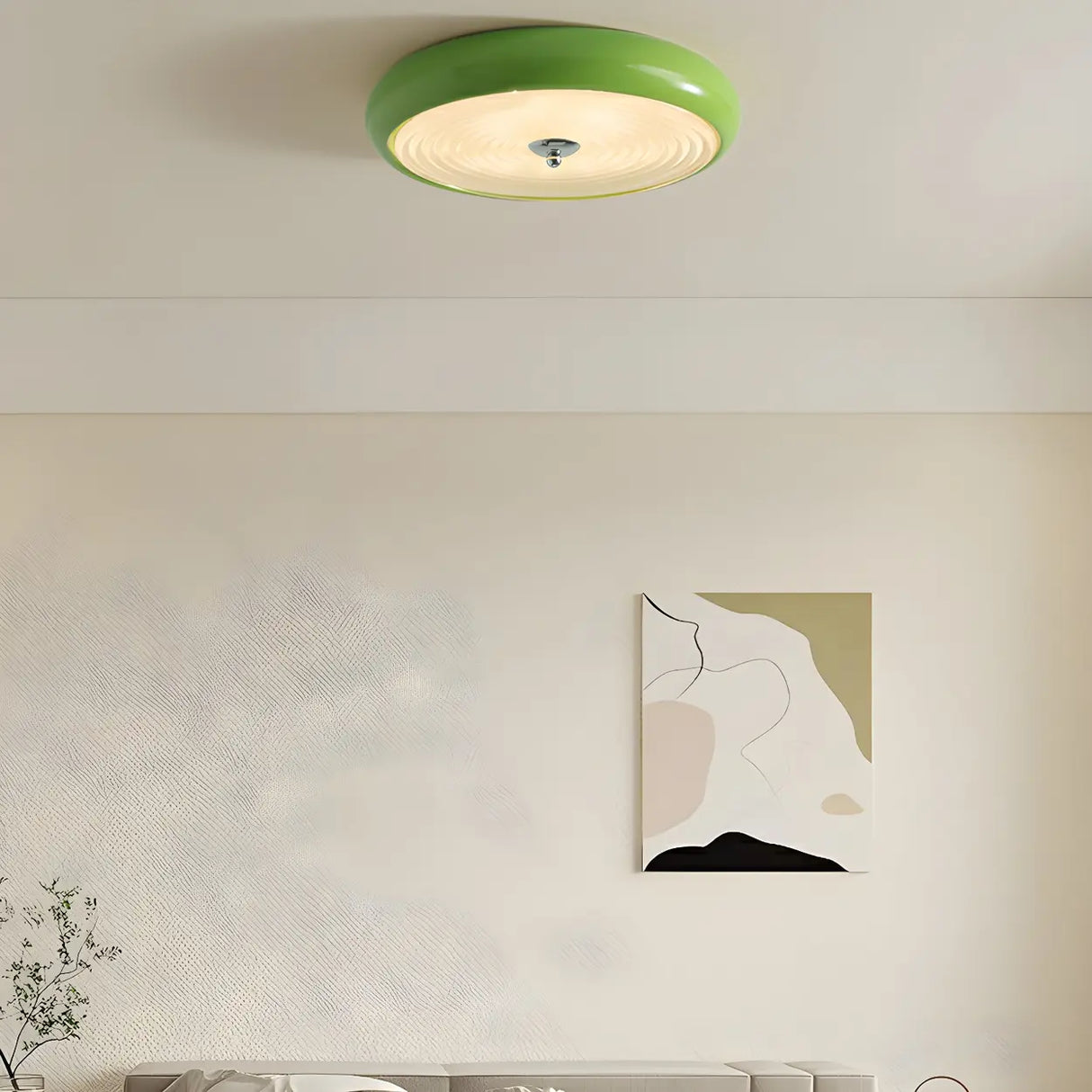 Fresh Green Round Glass LED Flush Mount Ceiling Light Image - 3