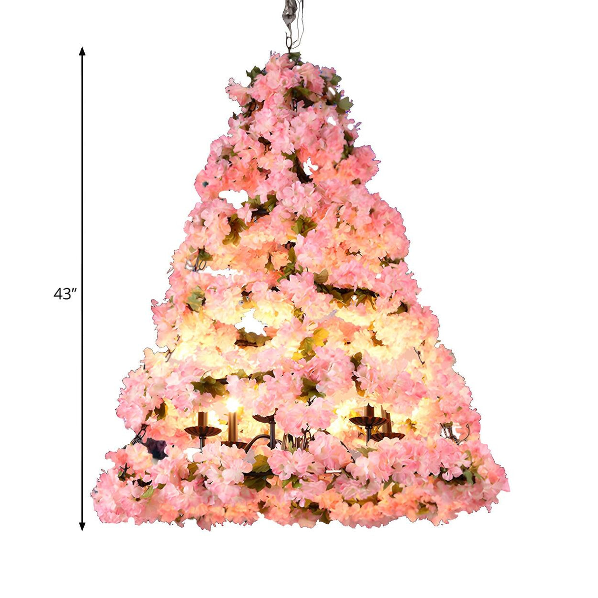 Fresh Pink Floral Christmas Tree Metal LED Chandelier Image - 4