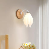 Fresh Wooden Base White Floral-Inspired Wall Sconce Image - 1