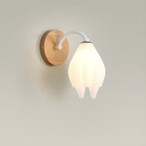 Fresh Wooden Base White Floral-Inspired Wall Sconce Image - 10