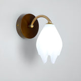 Fresh Wooden Base White Floral-Inspired Wall Sconce Image - 3