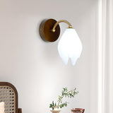 Fresh Wooden Base White Floral-Inspired Wall Sconce Image - 8