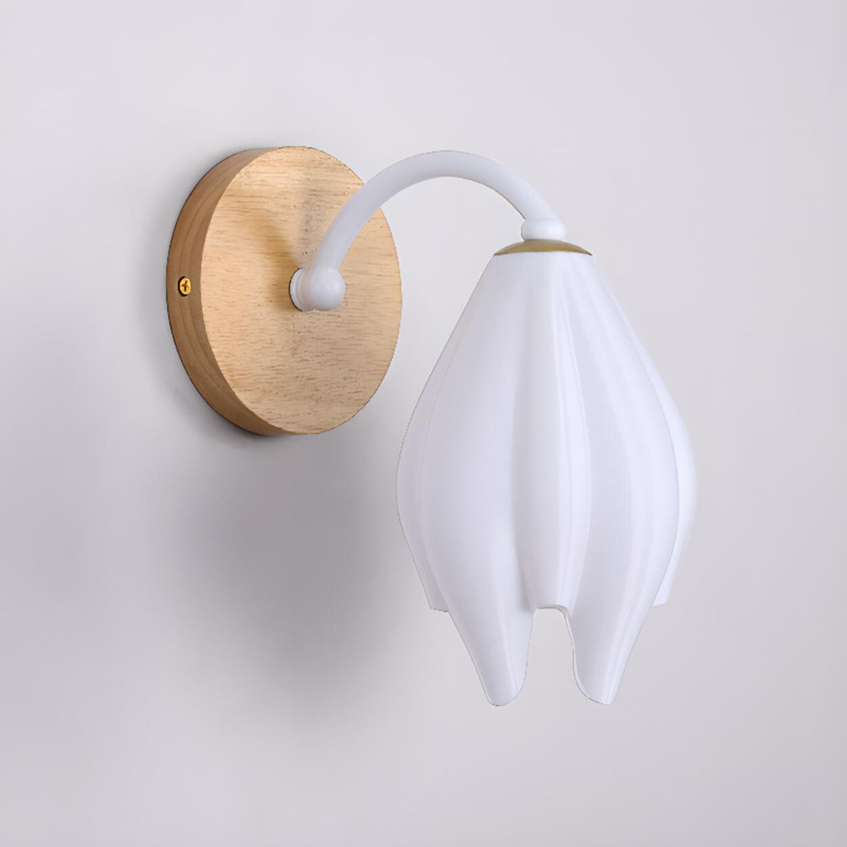 Fresh Wooden Base White Floral-Inspired Wall Sconce Image - 9