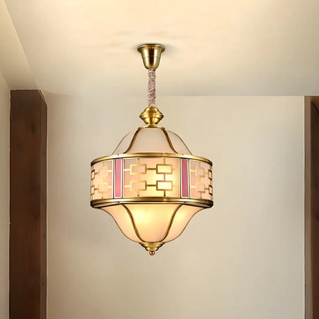 Frosted Glass Double Bell Gold Small Foyer Chandelier Image - 1