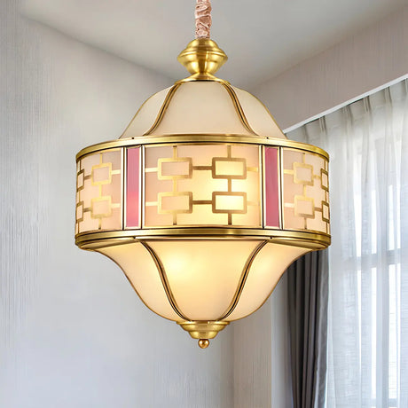 Frosted Glass Double Bell Gold Small Foyer Chandelier Image - 2