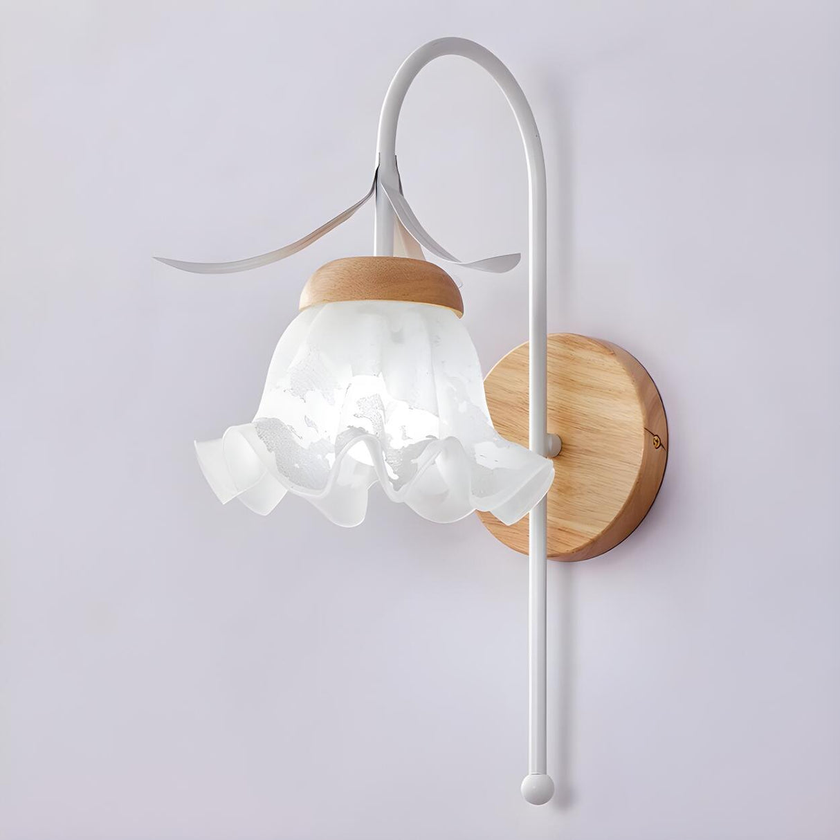 Frosted Glass Floral Wood Color Bedroom Wall Sconce Image - 13