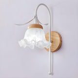 Frosted Glass Floral Wood Color Bedroom Wall Sconce Image - 13