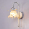 Frosted Glass Floral Wood Color Bedroom Wall Sconce Image - 2