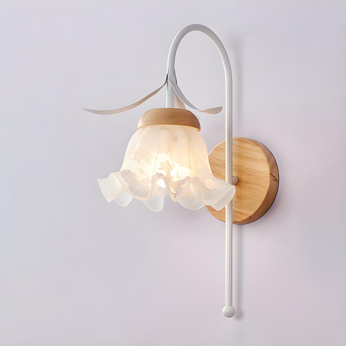 Frosted Glass Floral Wood Color Bedroom Wall Sconce Image - 6