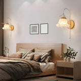 Frosted Glass Floral Wood Color Bedroom Wall Sconce Image - 8