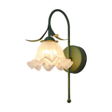 Frosted Glass Floral Wood Color Bedroom Wall Sconce Image - 9