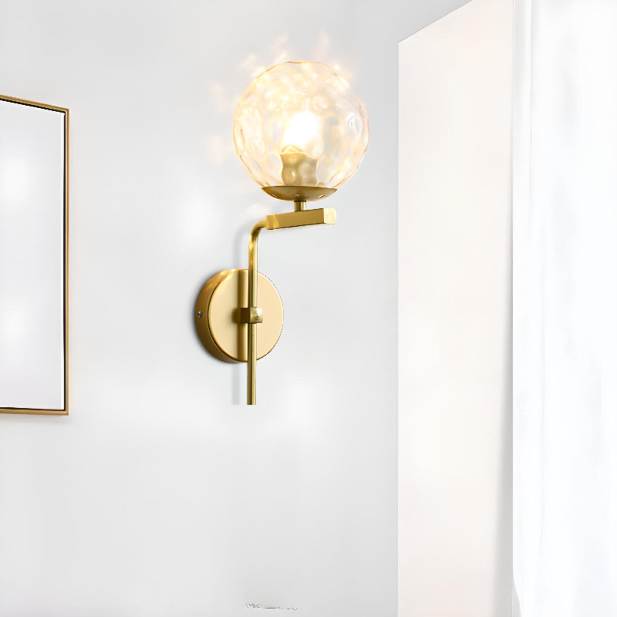 Frosted Glass Geometric Gold Frame LED Wall Sconce Image - 4