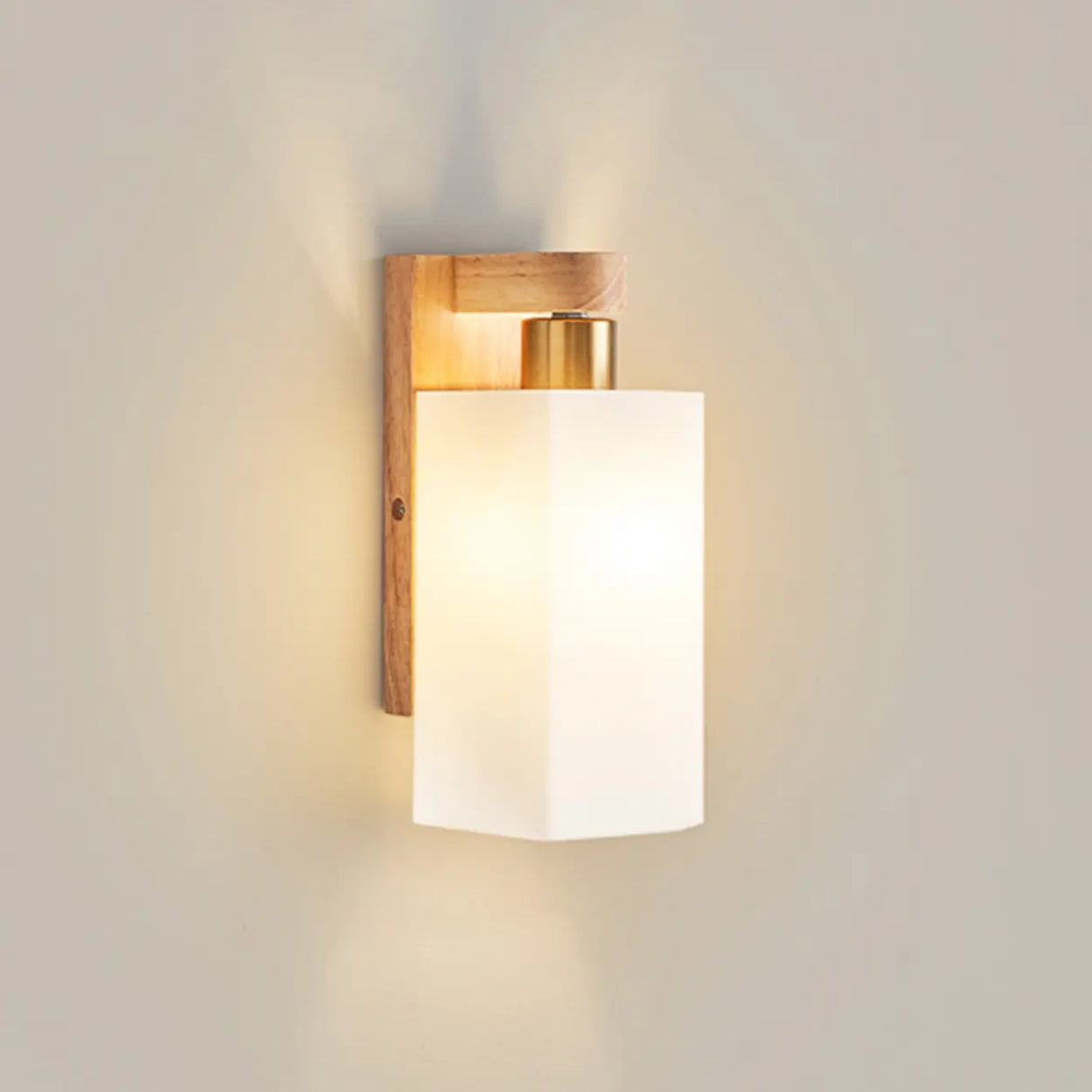 Frosted Glass Rectangular Bedside Wood Wall Sconce Image - 2