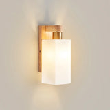 Frosted Glass Rectangular Bedside Wood Wall Sconce Image - 2