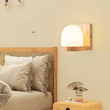 Frosted Glass Rectangular Bedside Wood Wall Sconce Image - 4