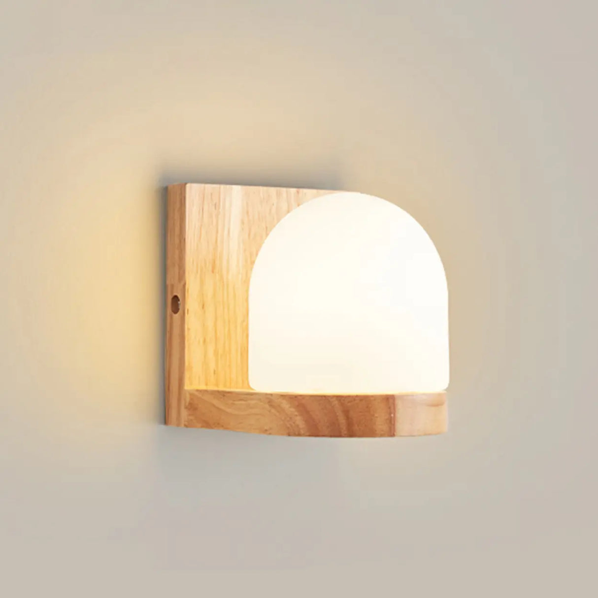 Frosted Glass Rectangular Bedside Wood Wall Sconce Image - 5