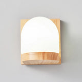 Frosted Glass Rectangular Bedside Wood Wall Sconce Image - 9