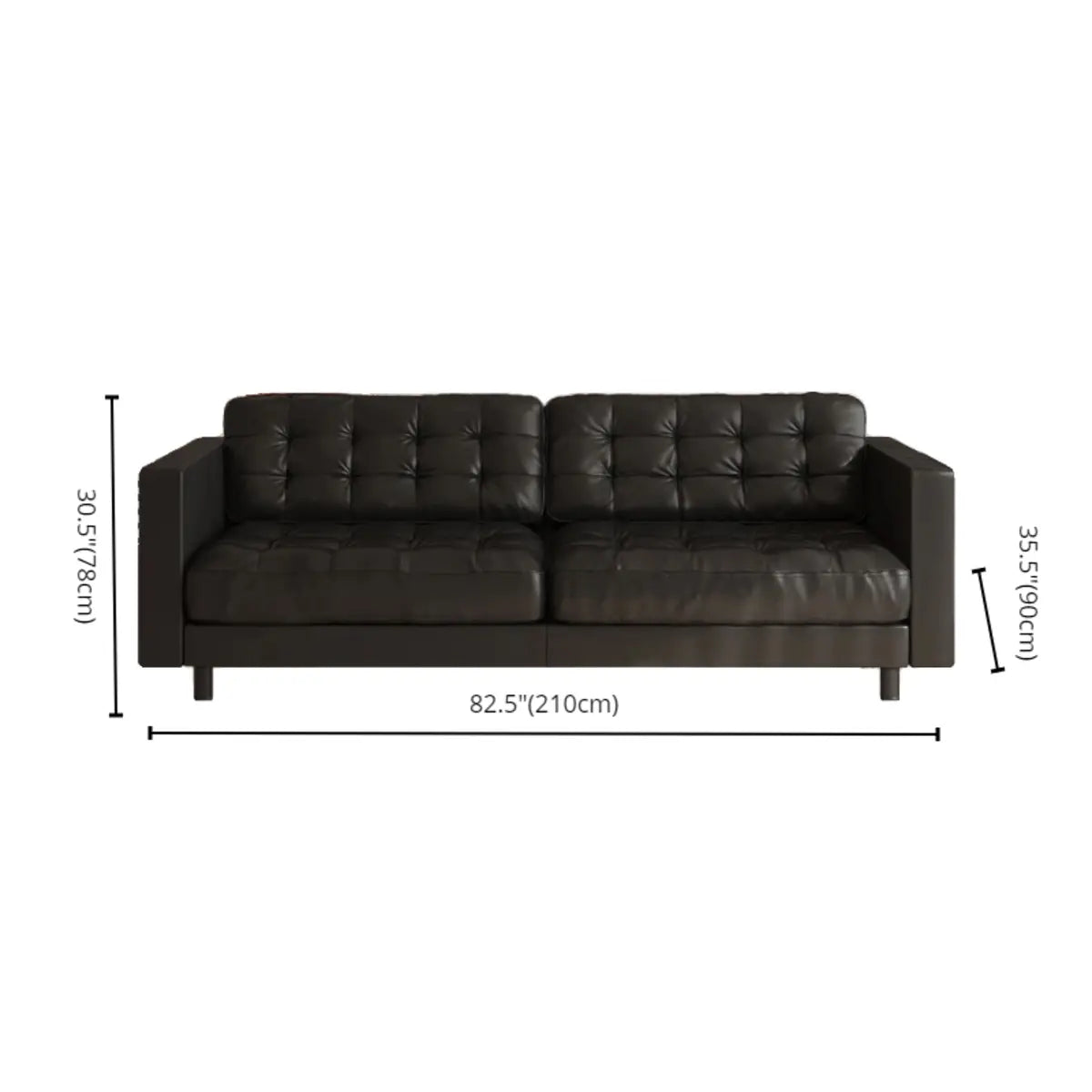 Full Grain Cow Leather Square Arm Tufted Back Sofa 