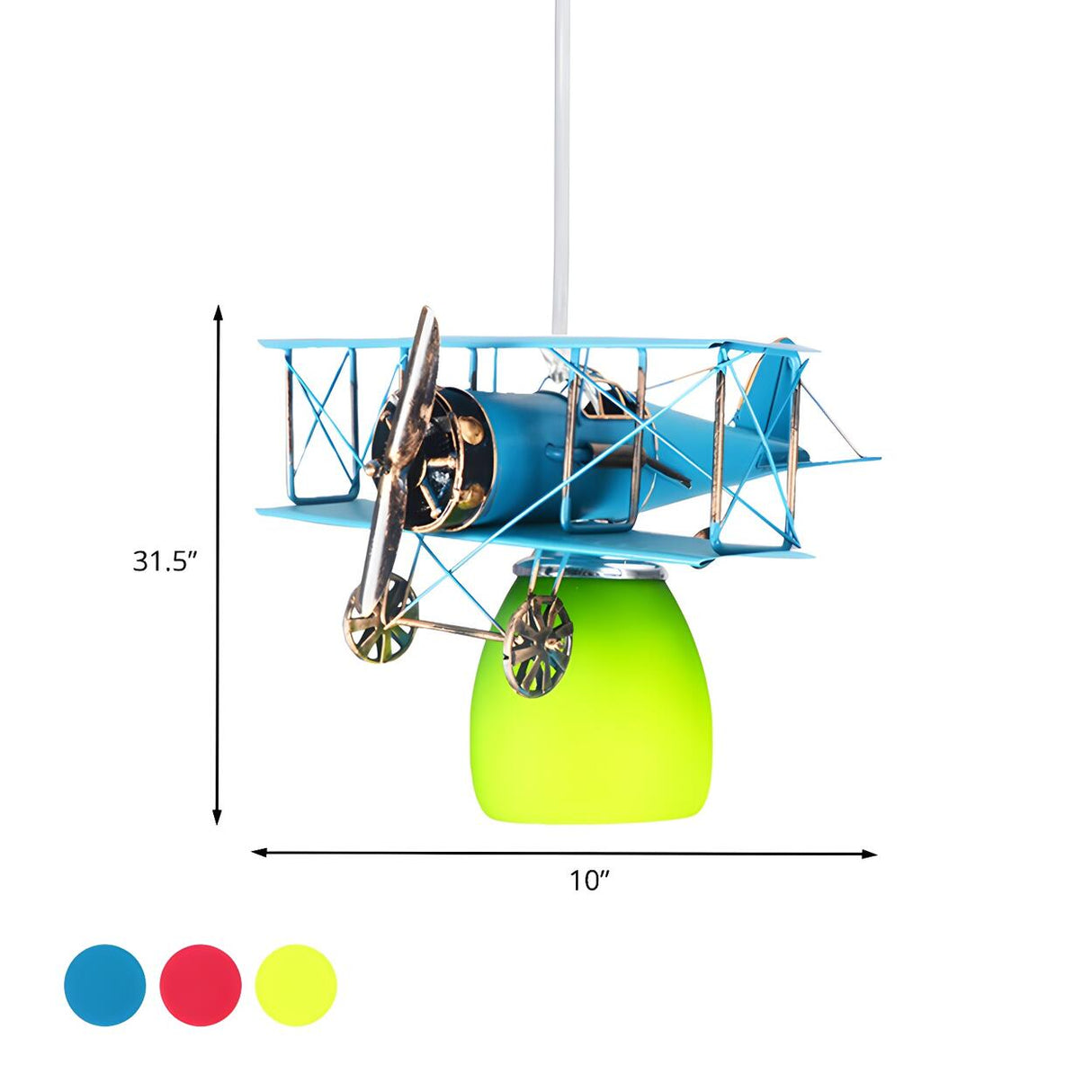 Fun Kids Room Airplane Metal Blue Dome Glass Pendant Light 